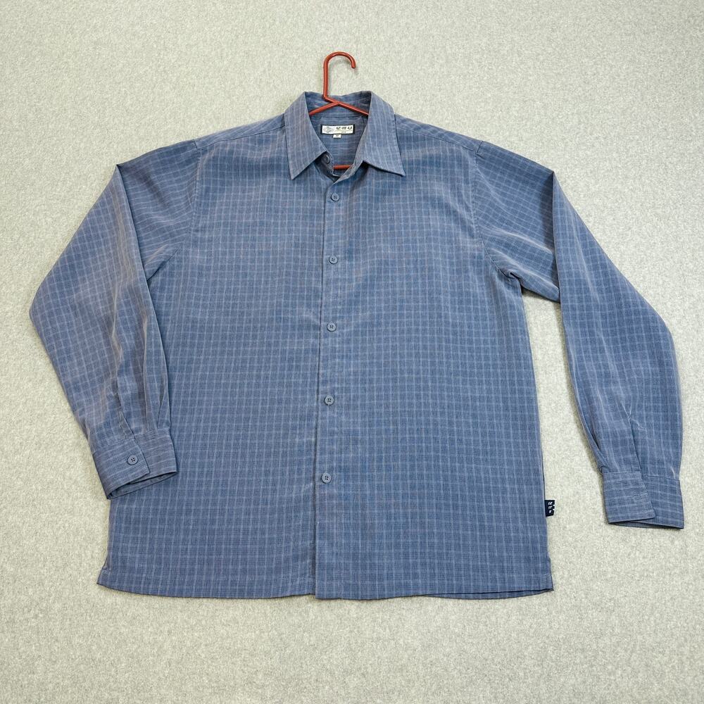 Iz It U Shirt Men Sz M Blue Button Up Plaid Collared Long Sleeves Casual Dadcore